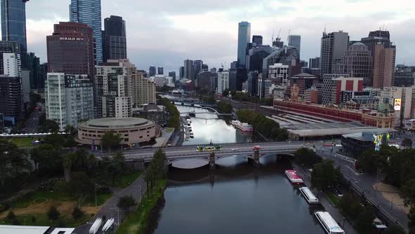 Drone flying over quiet Melbourne city streets during the coronavirus-COVID-19 outbreak in Melbourne alt