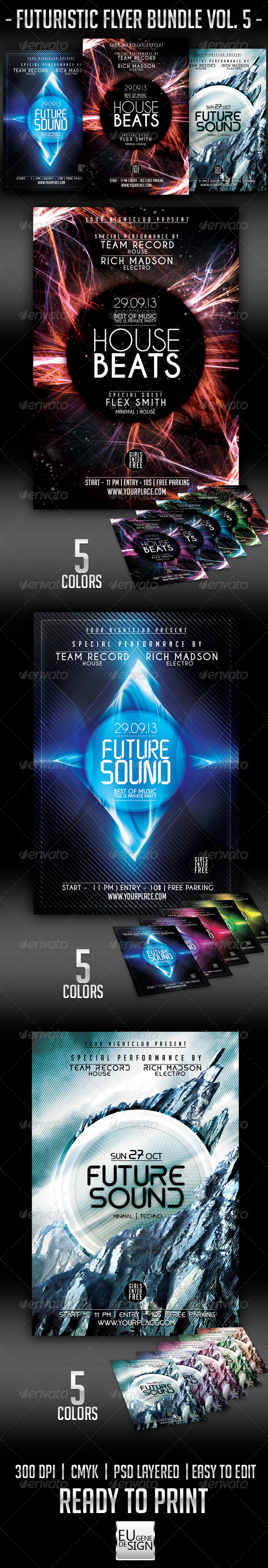 Futuristic Flyer Bundle Vol. 5 - Clubs & Parties Events