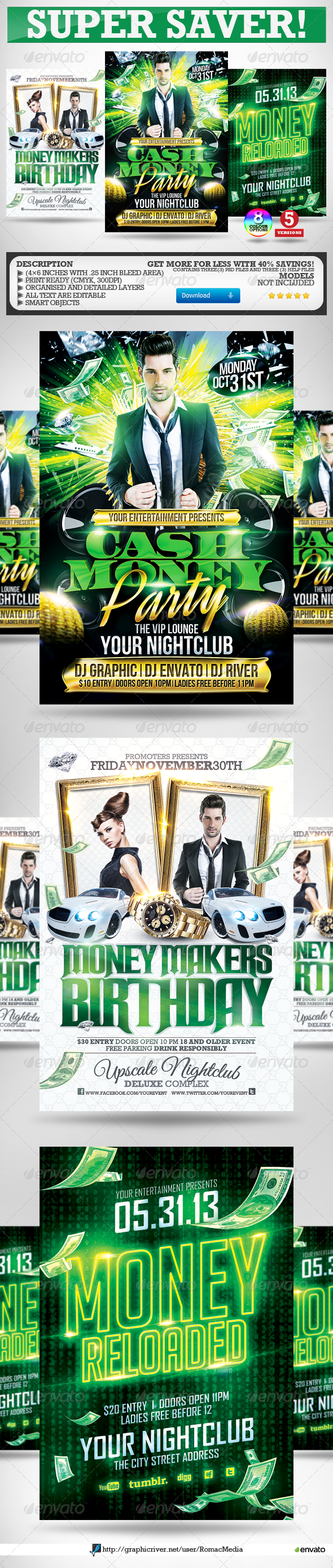 Cash Money Party Flyers Super Bundle - Clubs & Parties Events