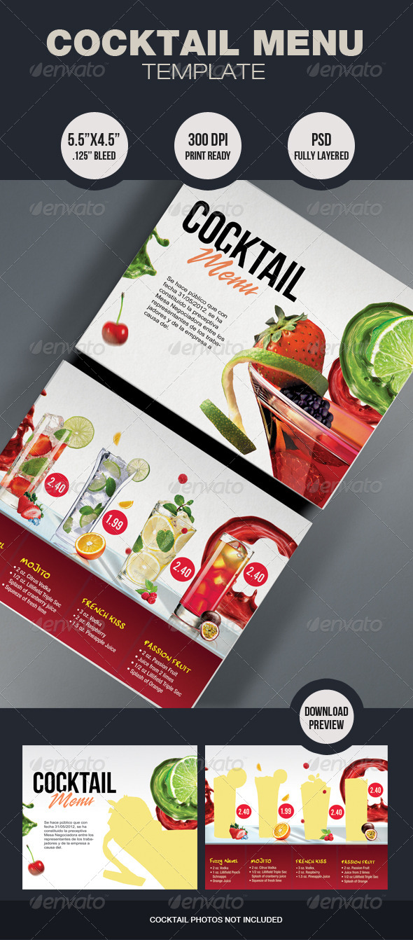 Cocktail Menu Template - Restaurant Flyers