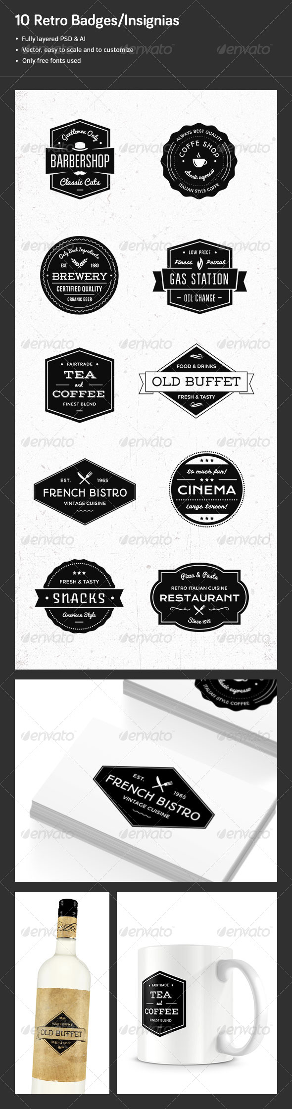 10 Retro Badges/Insignias - Badges & Stickers Web Elements