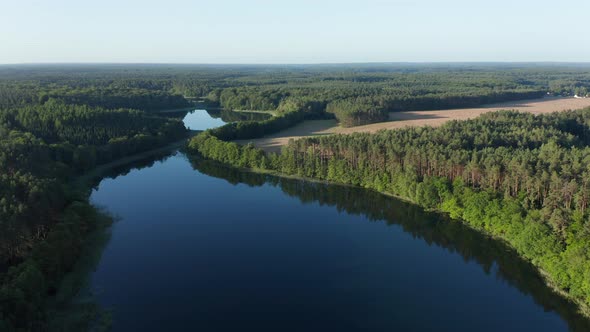 Aerial view of lake Vilzsee and lake Moessensee, Mirow, Germany alt