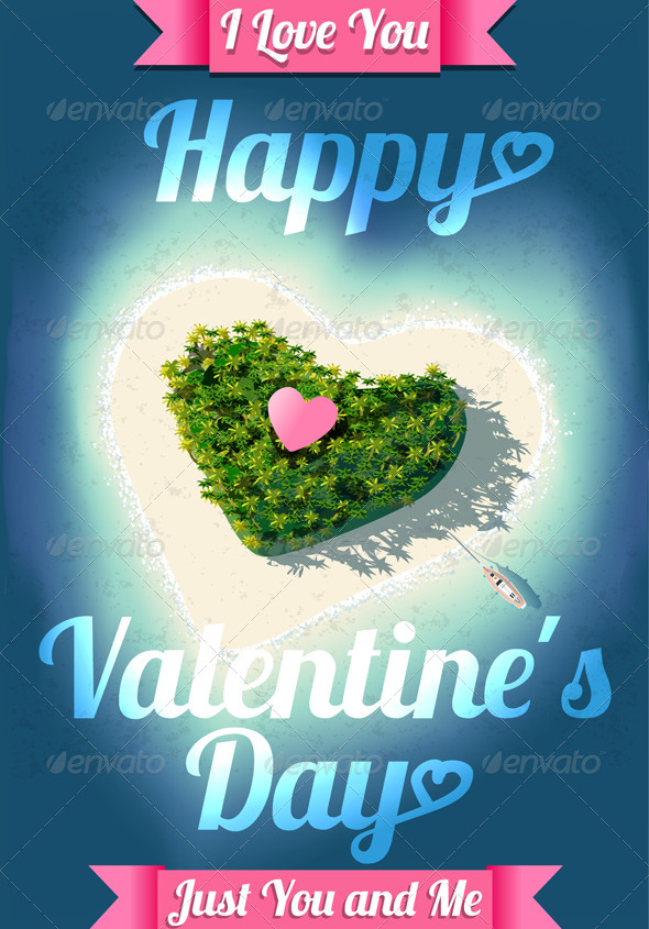 Happy Valentine's Day Tropical Island - Valentines Seasons/Holidays