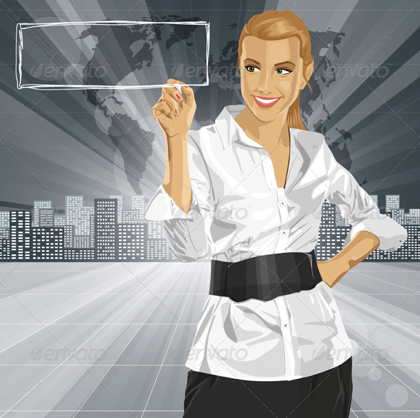 Vector Business Woman Writing Something - People Characters