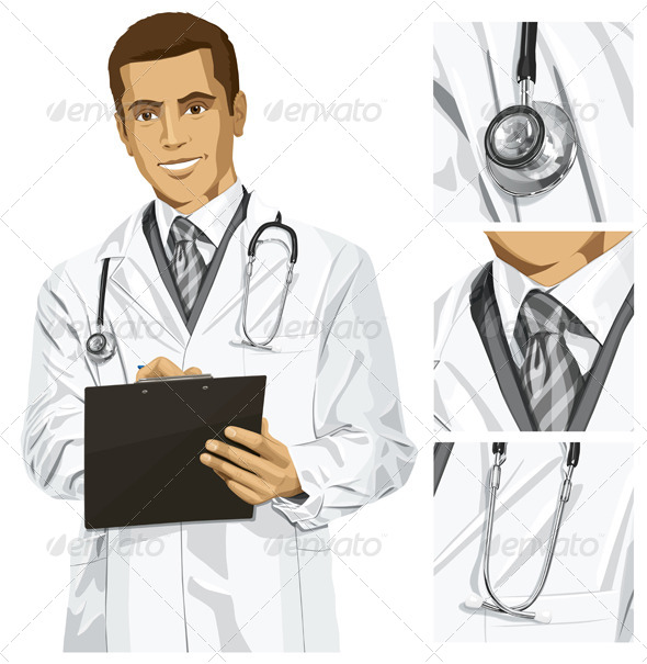 Vector Doctor Man with Clipboard - People Characters