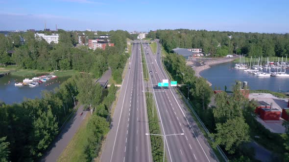 The Aerial View of the Long Bridge Across the Baltic Sea in Helsinki Finland alt