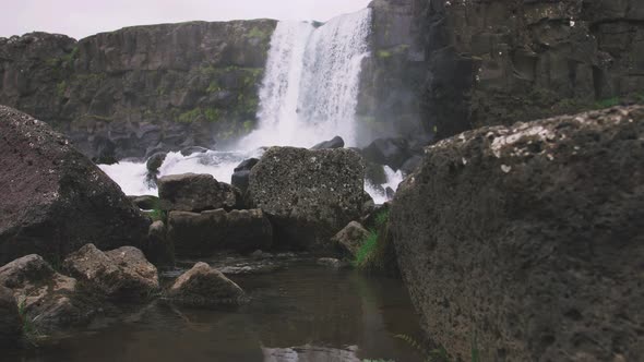 Icelandic Waterfall in the National Park Dolly Shot alt