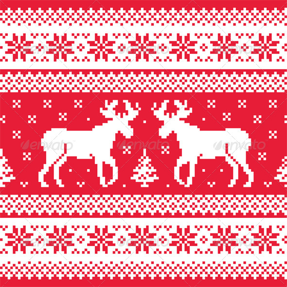 Christmas and Winter Knitted Pattern with Reindeer - Christmas Seasons/Holidays