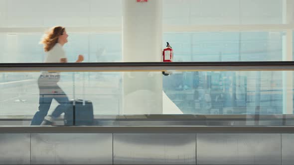 Female Tourist Late Rush To Gate in Terminal alt