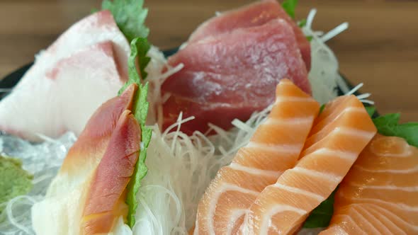 Raw fresh seafood sashimi Japanese food style alt