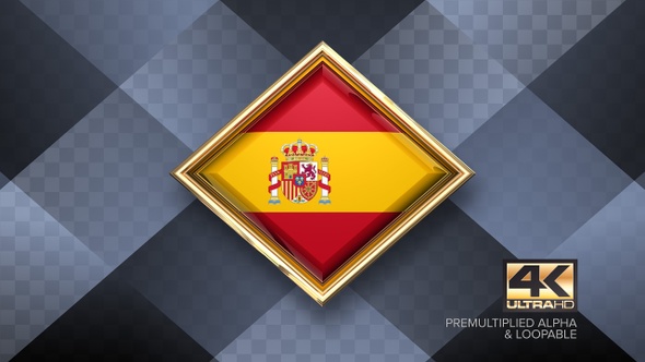 Spain Flag Rotating Badge 4K Looping with Transparent Background