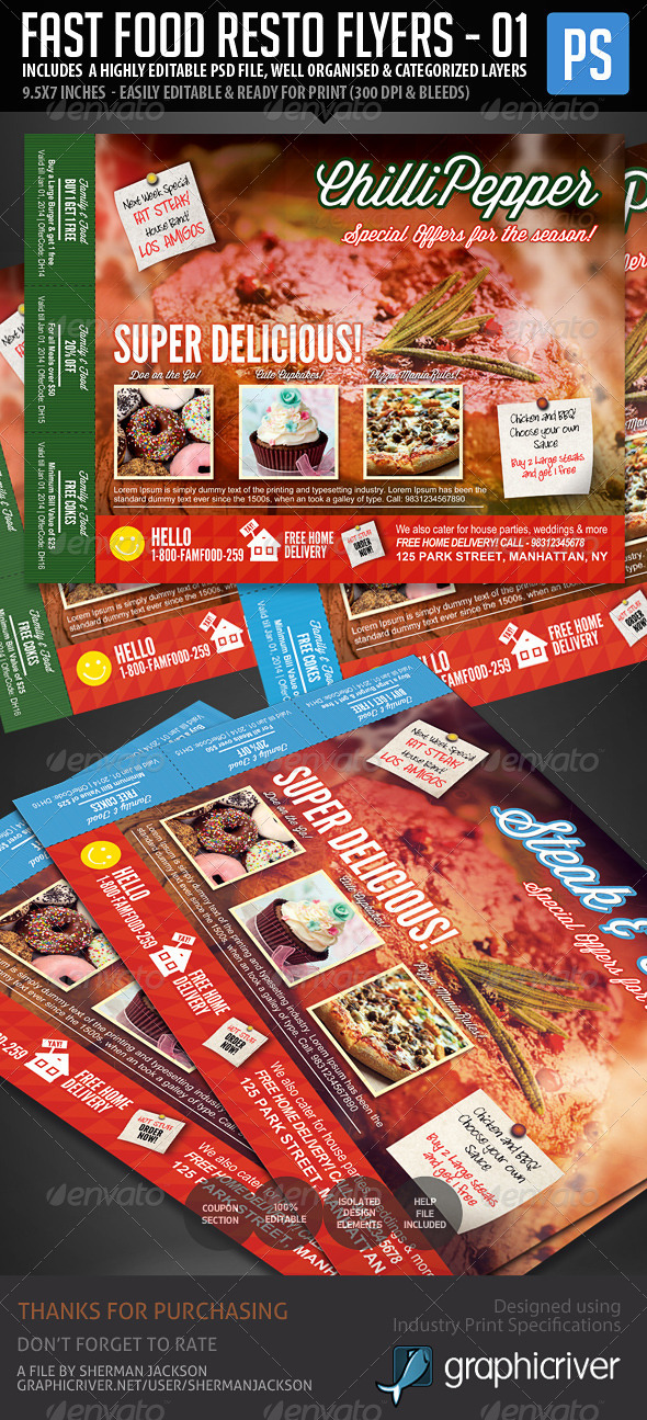 Fast Food Resto Menu & Catering Flyers - Restaurant Flyers