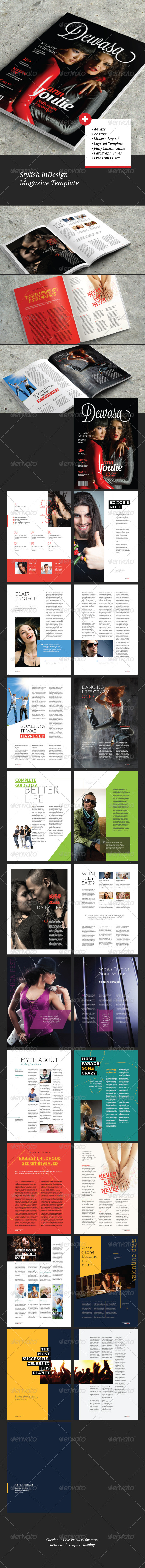 A4/Leter Stylish InDesign Magazine Template - Magazines Print Templates