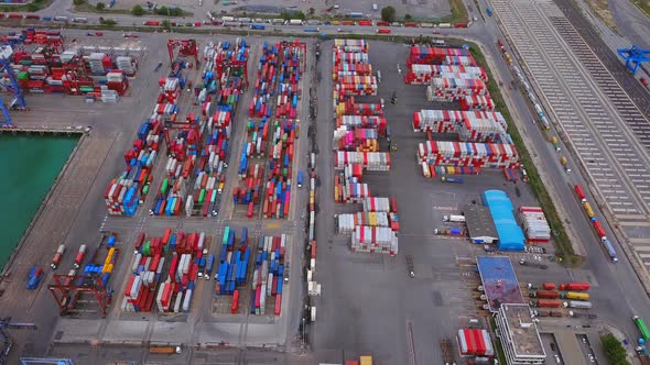 Aerial top view of container logisctics shipping in Laem Chabang, Chon Buri, Thailand alt