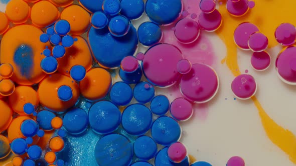 Macro Structure of Multicolored Water Paint Oil Bubbles Movement Bright Colorful Acrylic Painting alt