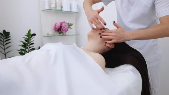 Caucasian Woman Receiving a Facial Massage at an Aesthetic Salon Face Massage in Beauty Spa Salon