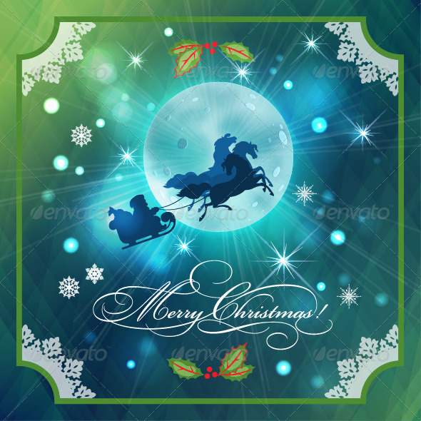 Santa Riding Sleigh in Christmas Night Background - Christmas Seasons/Holidays
