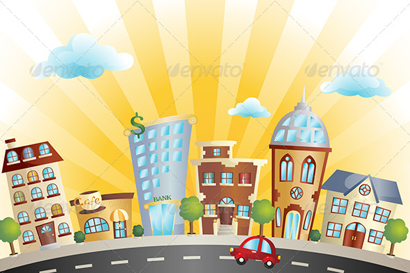 Cartoon Cityscape - Buildings Objects