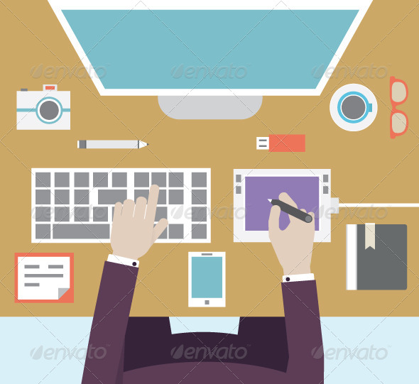 Workplace of Designer with Devices for Work. - Media Technology