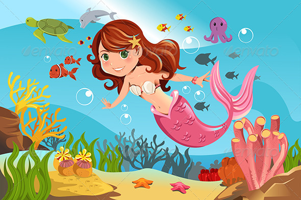 Mermaid in Ocean - Characters Vectors