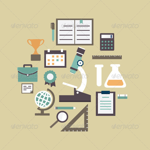 Flat Concept of Education and Knowledge - Web Elements Vectors