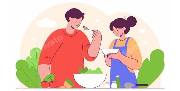 Couple Cooking Healthy Food Together in Kitchen