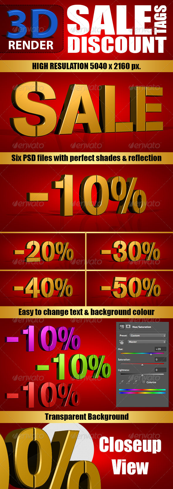 3D Render Sale & Discount Tags - Text 3D Renders