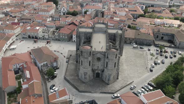 Cathedral Of Guarda, Sé Da Guarda And City View, Portugal, Aerial Orbit