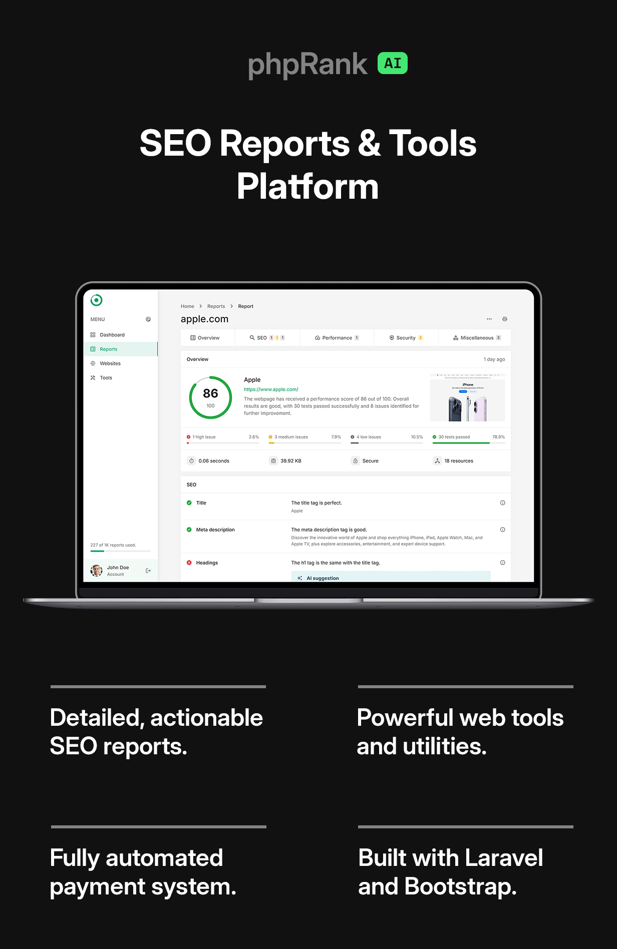 phpRank - SEO Reports & Tools Platform