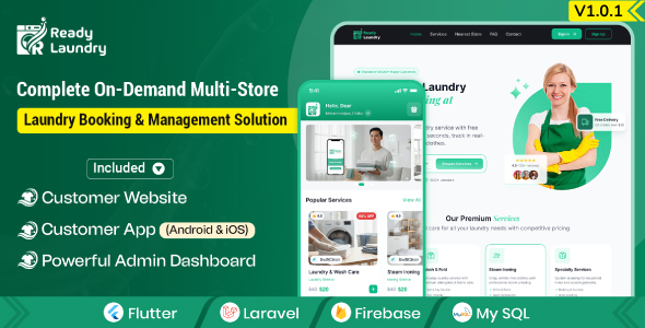 ReadyLaundry App & Website with Admin Panel | Multi-Store Laundry Booking System | On-Demand Laundry