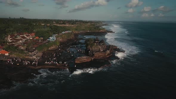 Aerial View of of Tanah Lot Temple at Sunset