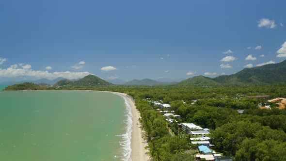 Aerial, Beautiful View On Australian Coast And Clifton Beach In Cairns, Queensland