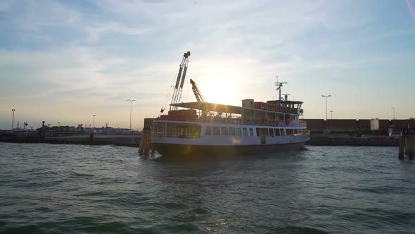 Tourist Ship Anchored at Industrial Port, Water Transportation, Marine Tour alt
