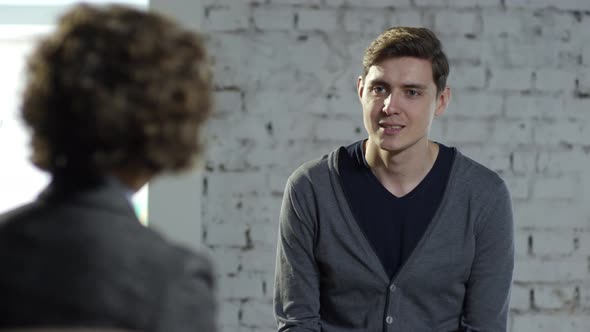 Anxious Male Patient on Psychotherapy Session alt