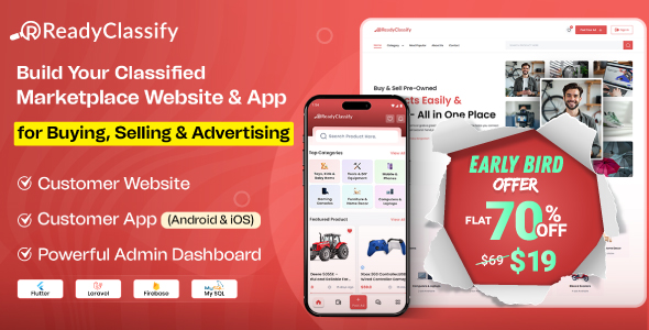 Ready Classify - eClassify Buy and Sell Marketplace Mobile App, Website with Laravel Admin Panel