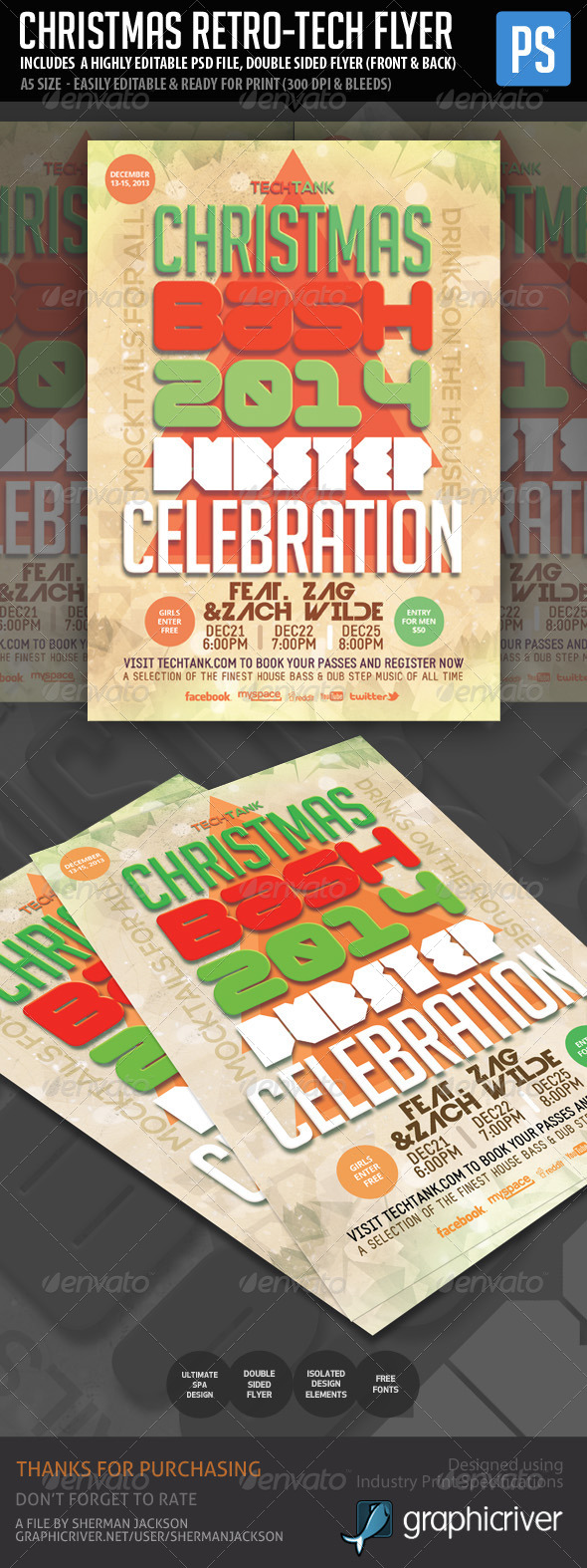 Christmas New Year Retro Tech Flyer - Events Flyers