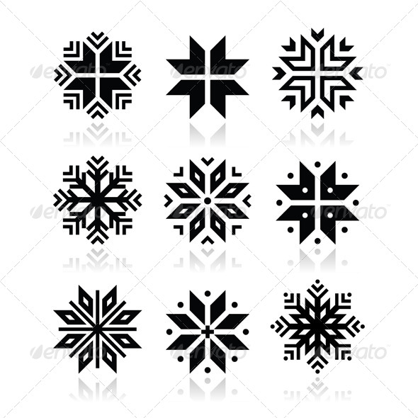 Winter Snowflakes Vector Icons Set - Christmas Seasons/Holidays