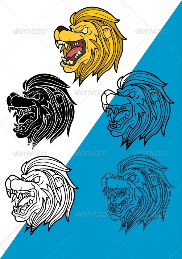 Lion Head Set Vector - Animals Characters