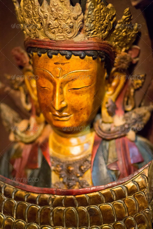 Golden buddha head with crown - Stock Photo - Images