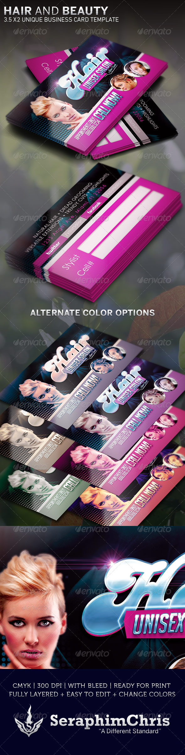 Hair and Beauty: Business Card Template - Business Cards Print Templates