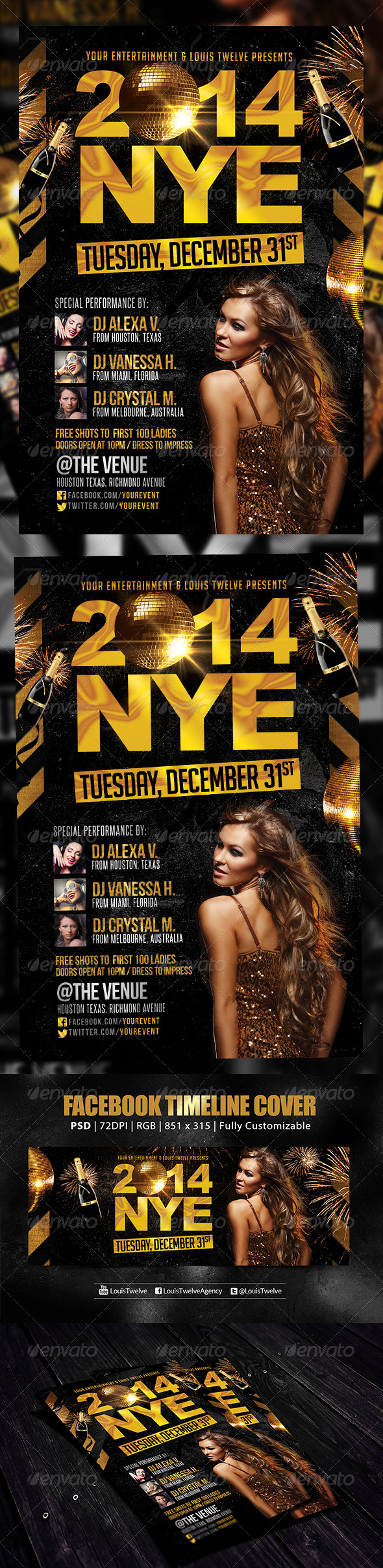 NYE Party | Flyer + FB Cover - Holidays Events