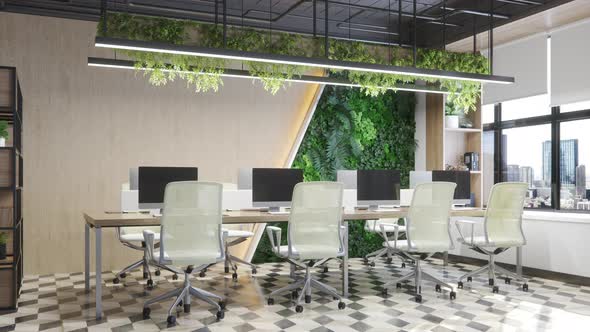 Interior Of Modern Green Office Space, Stock Footage | VideoHive