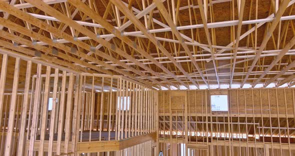 Framing Buildingof a New House Under Construction Framing the Beams Stick alt