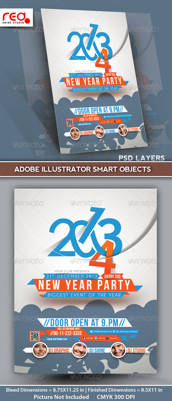 New Year's Party Flyer & Poster Template -2 - Clubs & Parties Events