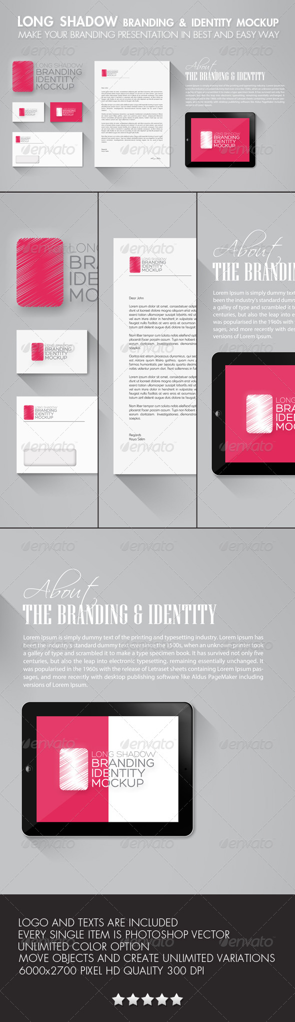 Long Shadow Branding & Identity Mockup - Stationery Print