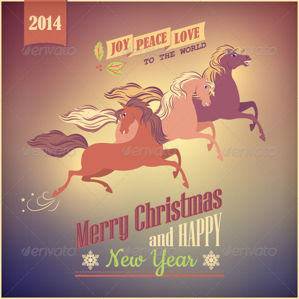 Vintage Galloping Horse Vector Christmas 2014 Card - Christmas Seasons/Holidays