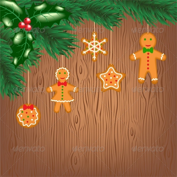 Gingerbread Cookies Hanging on Christmas Tree - Christmas Seasons/Holidays