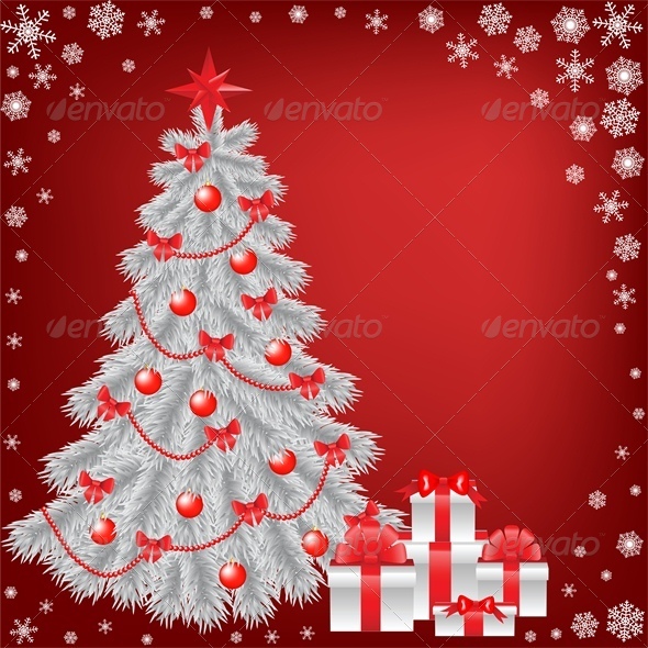 White Christmas Tree with Gift - Christmas Seasons/Holidays