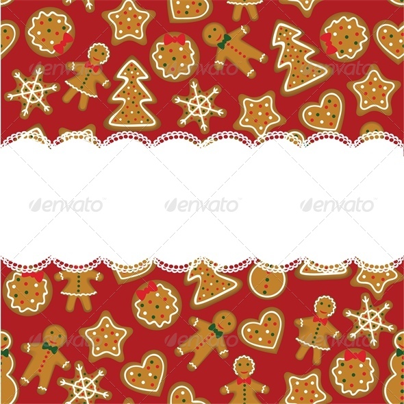 Christmast Card with Red Background and Cookies - Christmas Seasons/Holidays