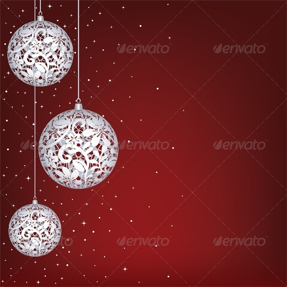 Christmas Card with White Lace Baubles - Christmas Seasons/Holidays